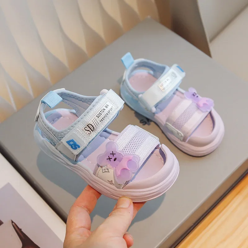 Children Sandals for Girls 2024 Summer New Fashion Cute Bear Soft Comfortable Anti-slippery&Anti-kick Gradient Color Beach Shoes