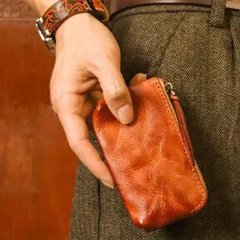 1pc Cowhide Change Bag Women's Lipstick Bag First Layer Cowhide Leather Hand-polished and Card Holder Creditback