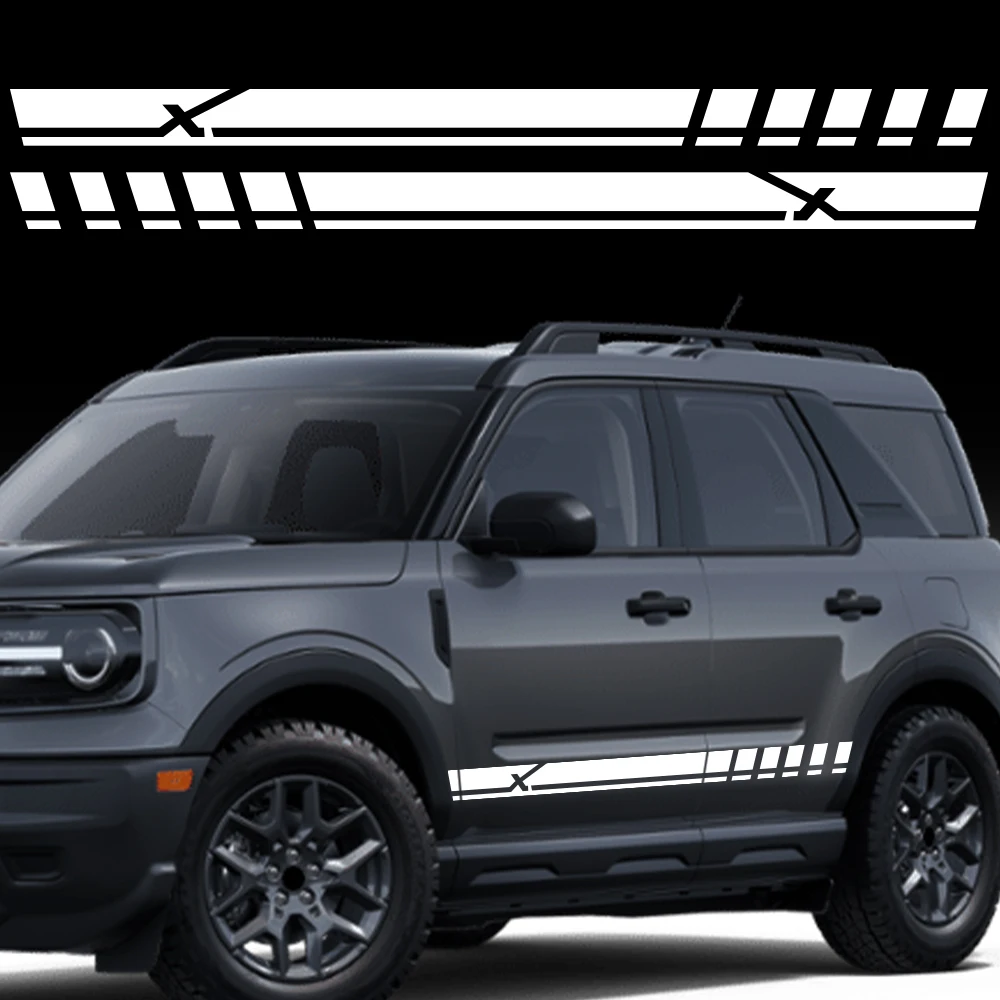 2PCS Car Door Side Skirts Long Stripes Stickers Striped Vinyl Decals Car Decoration Stickers Accesssories For Ford Bronco Sport