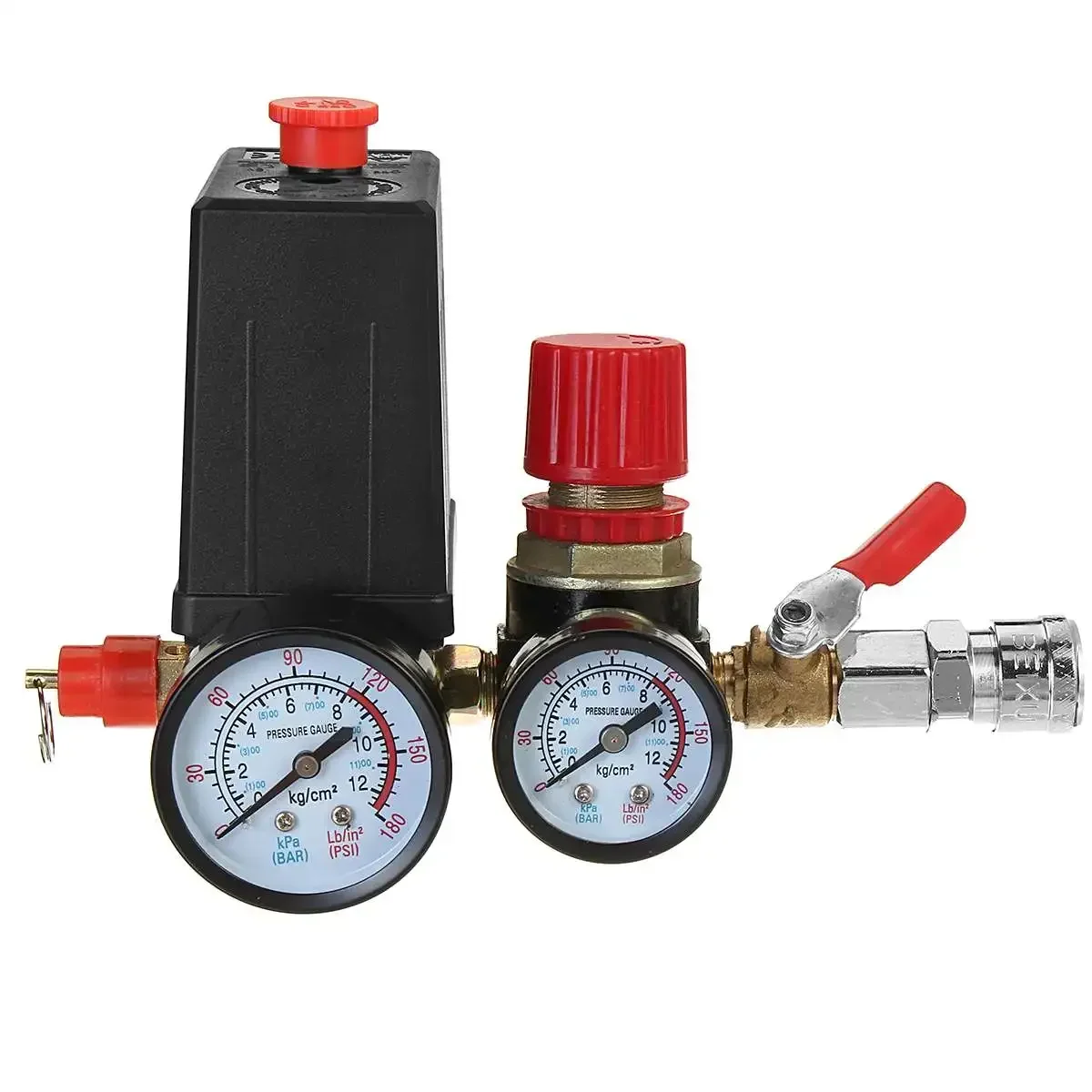 240V Air Compressor Pump Pressure Switch Manifold Regulator Control Valve with Quick Connector Gauges 90-120 PSI