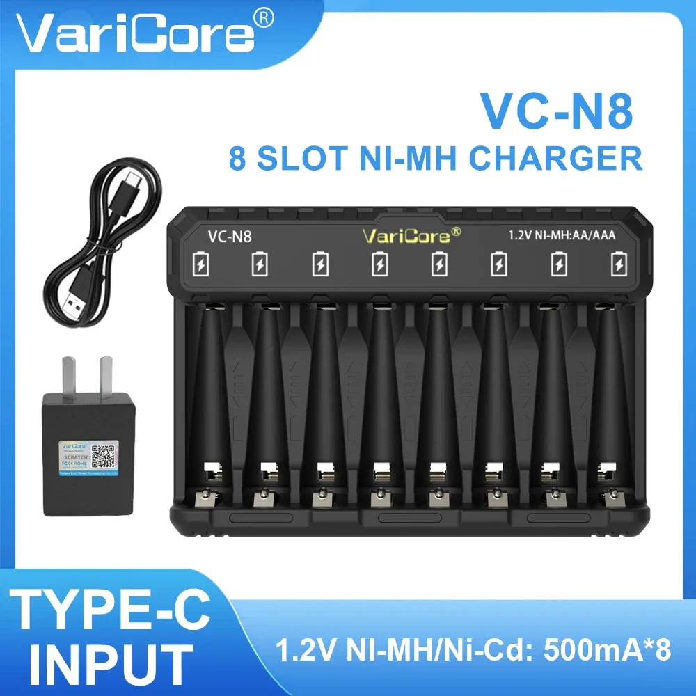 VariCore VC-N8 8-فتحة الذكية شاحن بطارية قابلة للشحن المحمولة ل 1.2 فولت ni-mh Ni-Cd AA AAA لعبة التحكم عن بعد