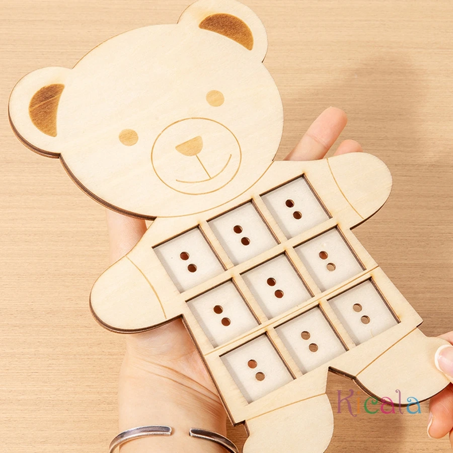 Juguete de oso con cordones de madera con tarjetas de patrón, juguete de aprendizaje de costura, clasificación de colores, juguete de matemáticas Montessori, regalos de juego para niños pequeños