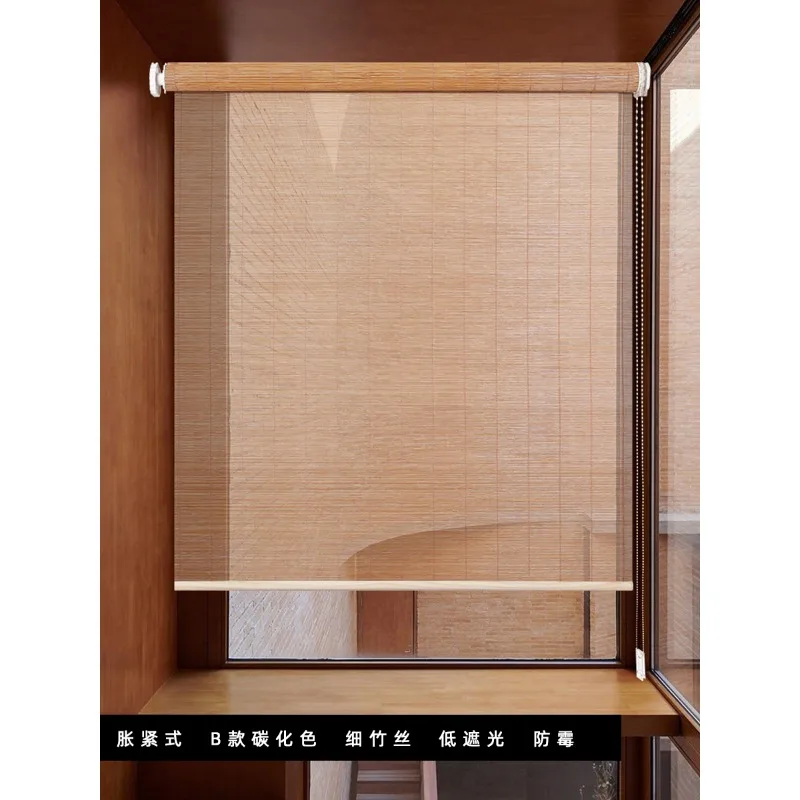 Qianchuan non-perforated bamboo curtain roller blinds, balcony curtains, pull-up shading, sunshade, sunscreen partition