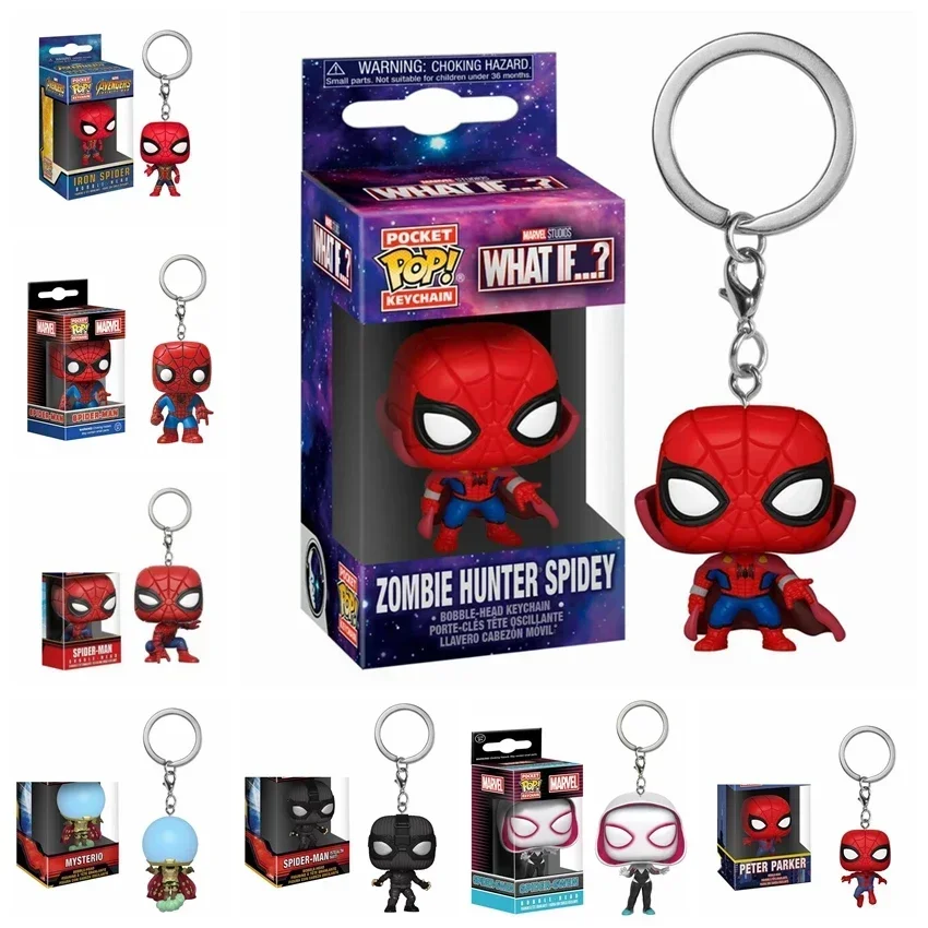 FUNKO IRON SPIDER GWEN Spider Man ZOMBIE HUNTER SPIDEY Peter Parker Mysterio Pocket Pop llavero Bobble Head figuras de vinilo Juguetes