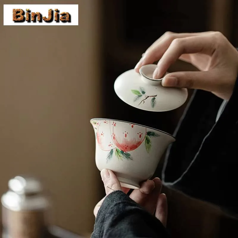 120 مللي رسمت باليد طول العمر الخوخ غايوان الرجعية مسحوق يين الشاي تورين صنع غطاء السلطانية خدمات روك مجموعة لوازم الديكور