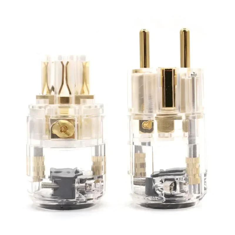 Conectores de enchufes Schuko de alimentación europea IEC, adaptadores de enchufe macho hembra chapados en oro y cobre DIY, conectores de cable de suministro eléctrico de Audio