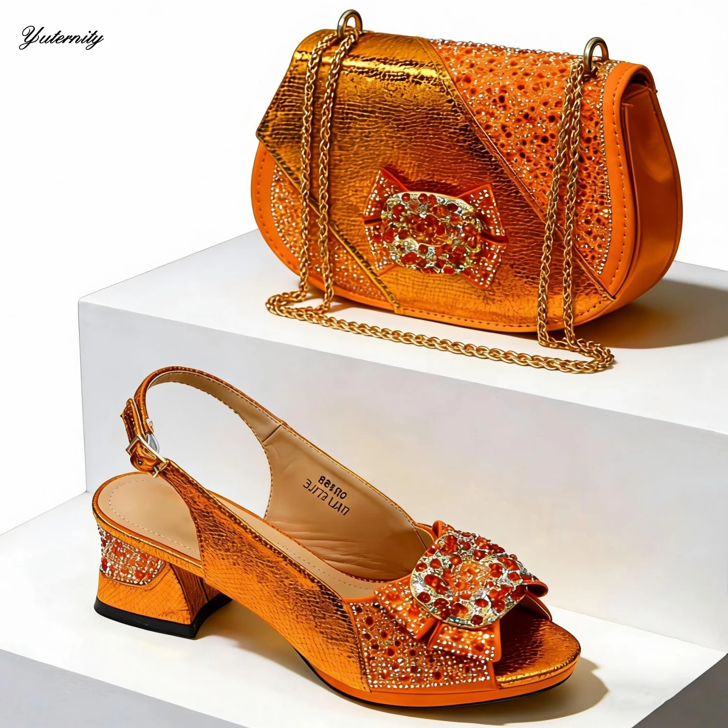 

Hot Sale Italian Decorated With Stone Shoes And Bag Set Summer Elegant Women High Heels Shoes And Bag Purse For PartH