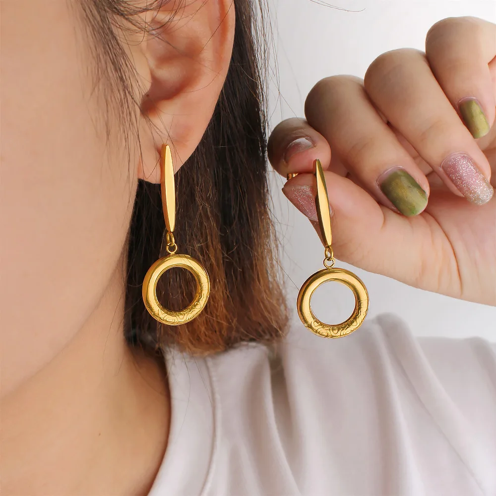 DIY accessories European and American cross-border fashion round pendant earrings stainless steel 18K gold non-fading earrings h