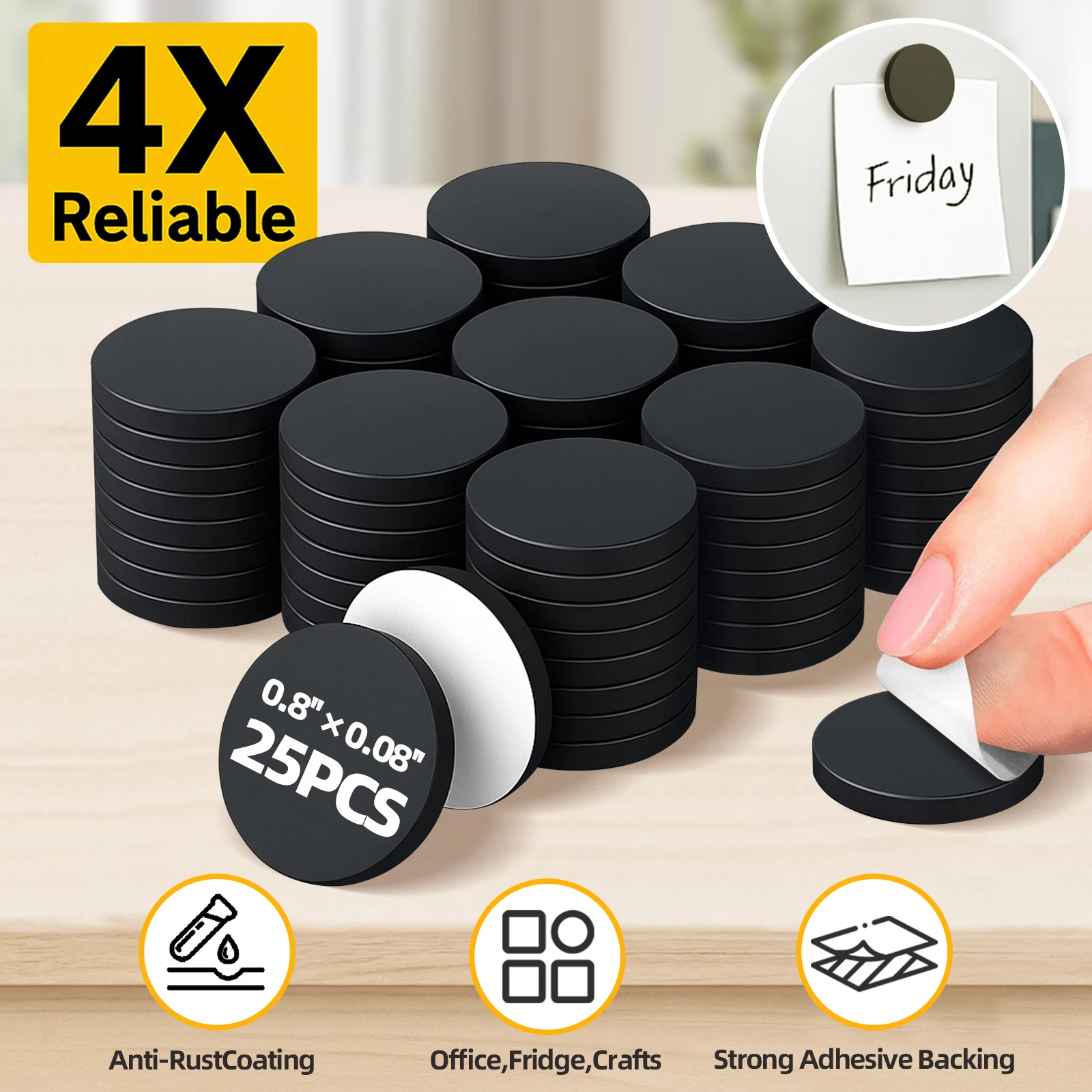 20 × 2 مم نقاط مغناطيسية مرنة ذاتية اللصق، 25/60/120/150 قطعة ملصقات مغناطيسية مستديرة صغيرة، مع دعم لزج والفنون والحرف اليدوية