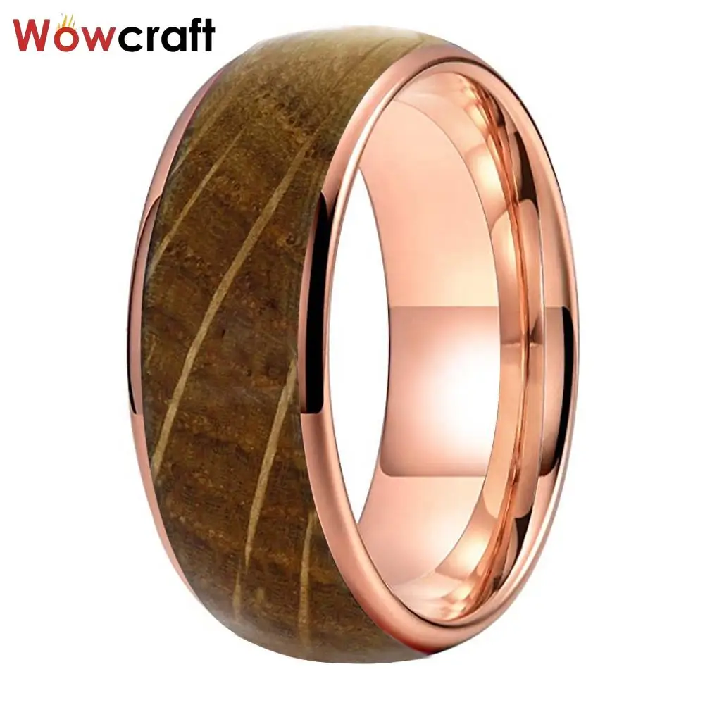 Tungsten Ring For Men Women Fashion Engagement Wedding Band Whisky Barrel Oak Wood Inlay Domed Comfort Fit