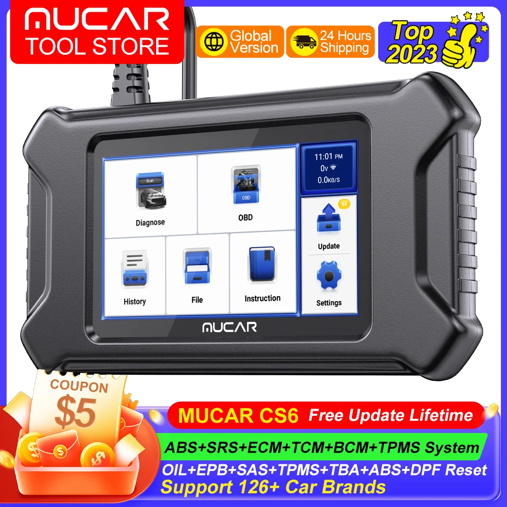 MUCAR CS6 OBD2 Scanner 6 Strumenti diagnostici del sistema Olio/EPB/SAS/ETS/TPMS/ABS/DPF Reset Lettore di codici per auto Diagnosi Strumenti