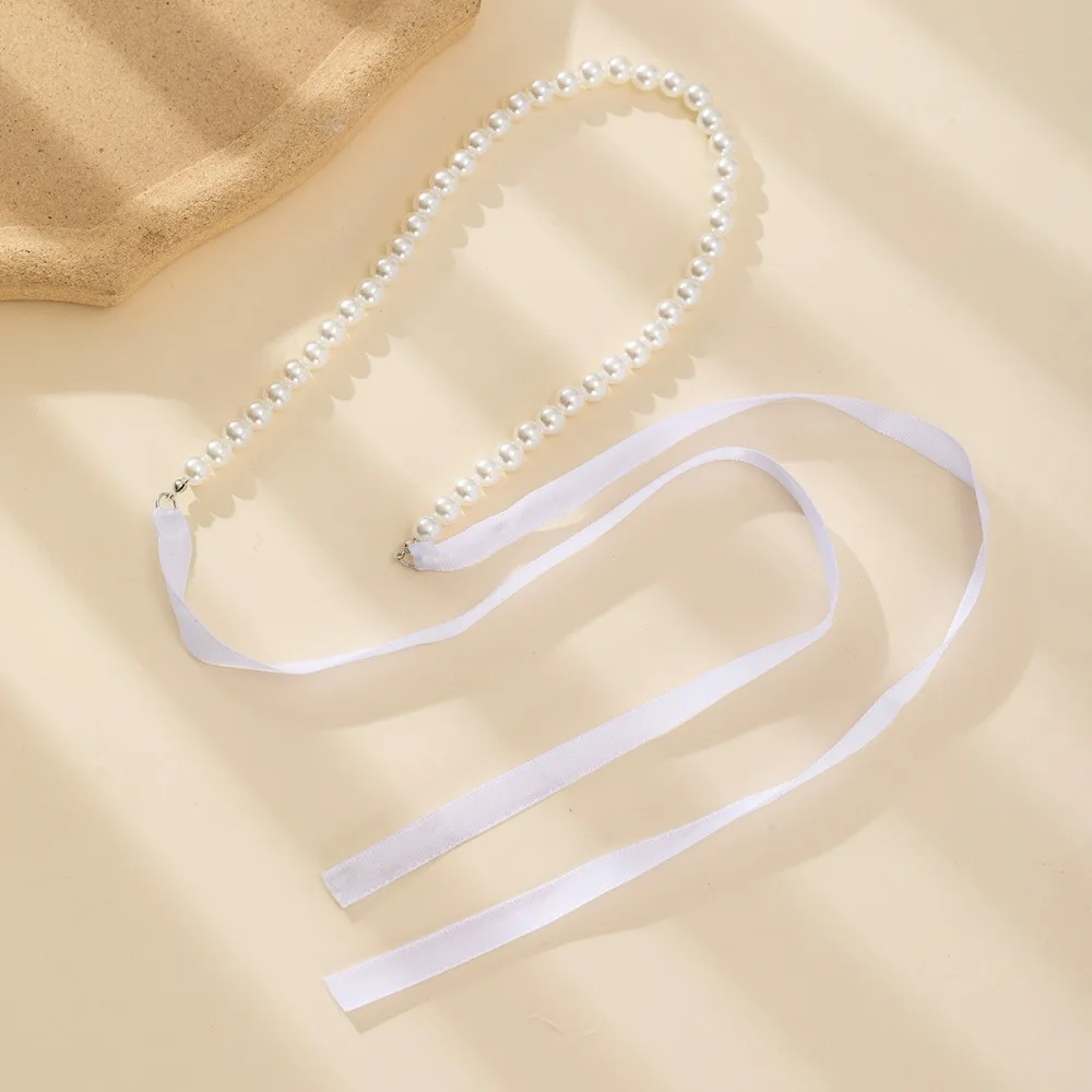 New Elegant Adjustable Bow Necklace with Korean Romantic Imitation Pearl Beaded Choker for Women Banquet Wedding Jewelry Gifts