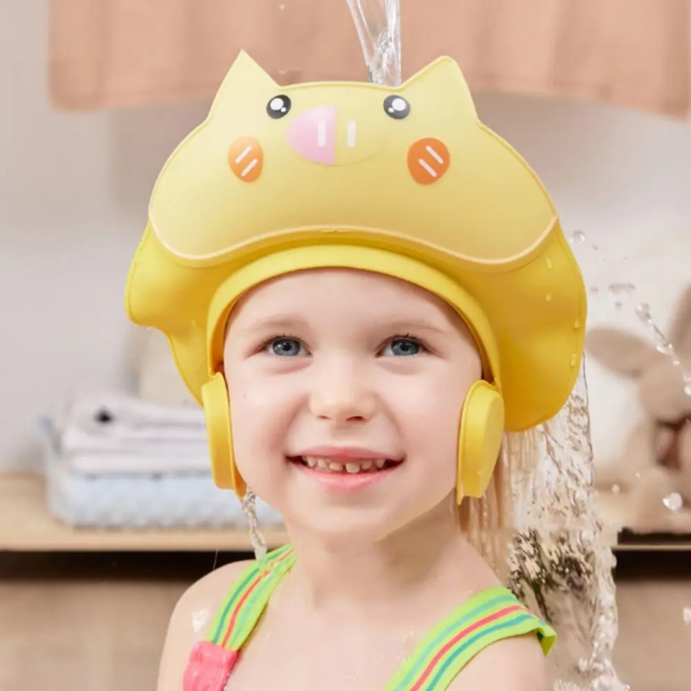 Cute Animal Shape Baby Shower Cap Soft Eye Ear Protection Baby Shampoo Cap Waterproof Adjustable Children's Bath Cap