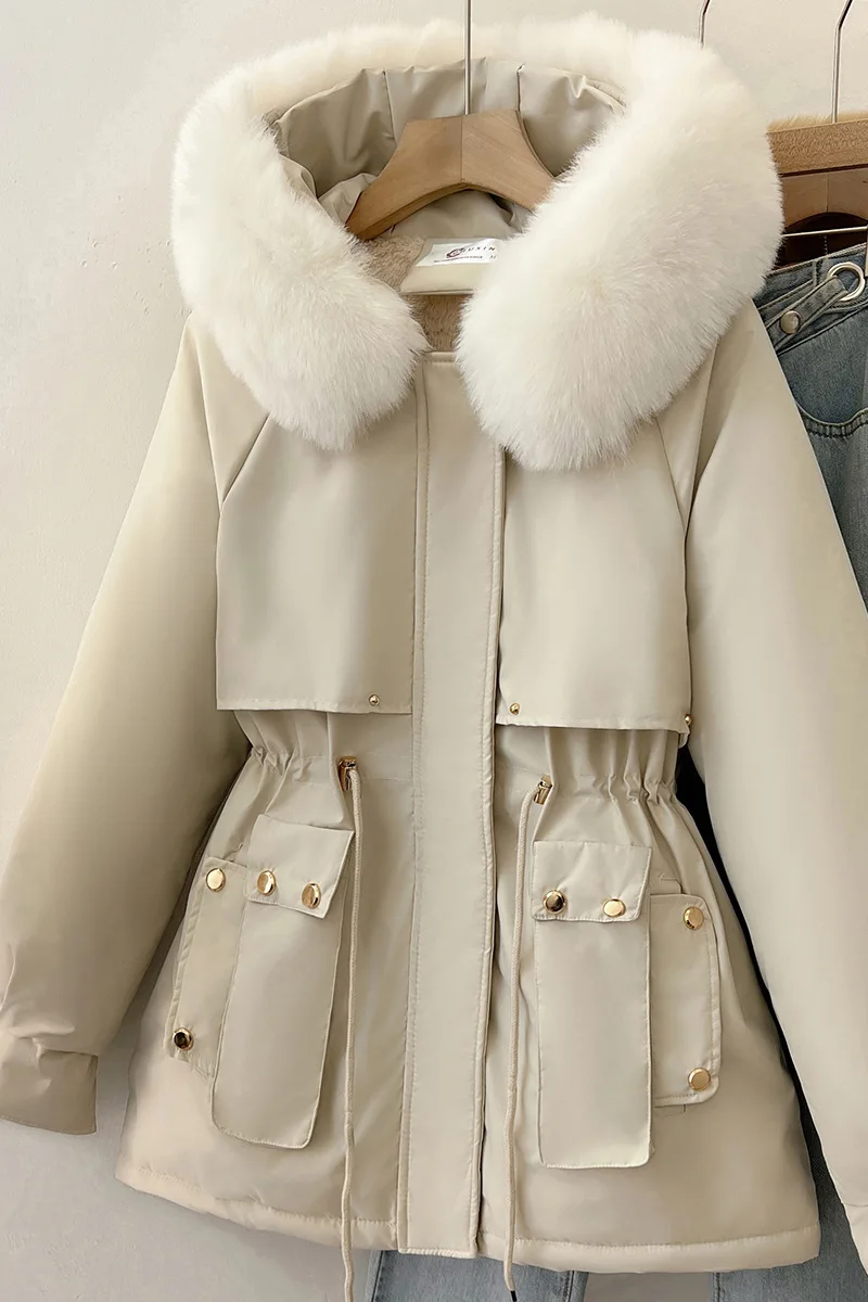 Winter Oversized Thicken Cotton Coat for Women 2024 New Korean Style Fur Collar Hooded Parkas Student Padded Jackets Outwear