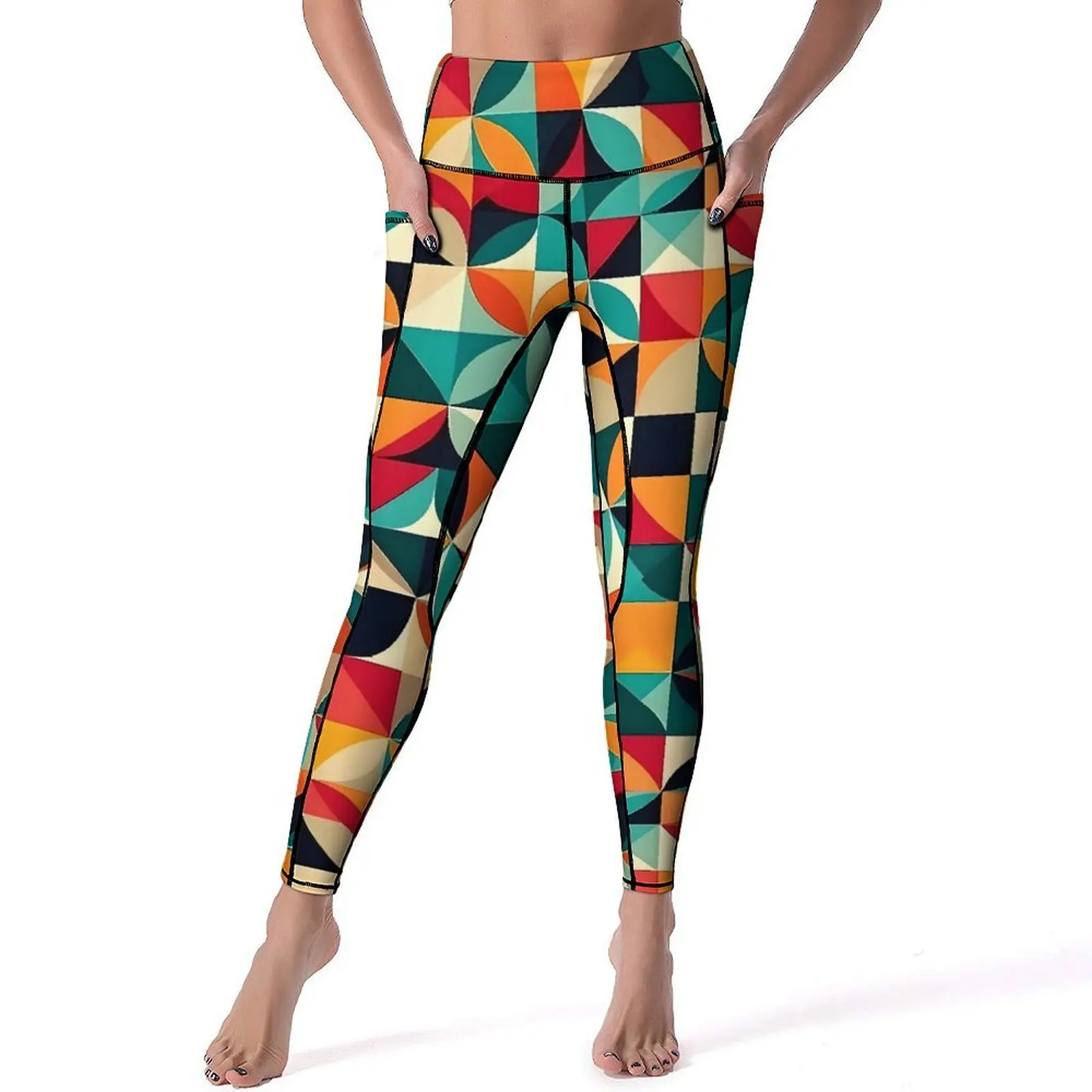 

Vintage Geometric Leggings Colorful Print Work Out Yoga Pants High Waist Kawaii Leggins Stretch Sports Tights Birthday Gift