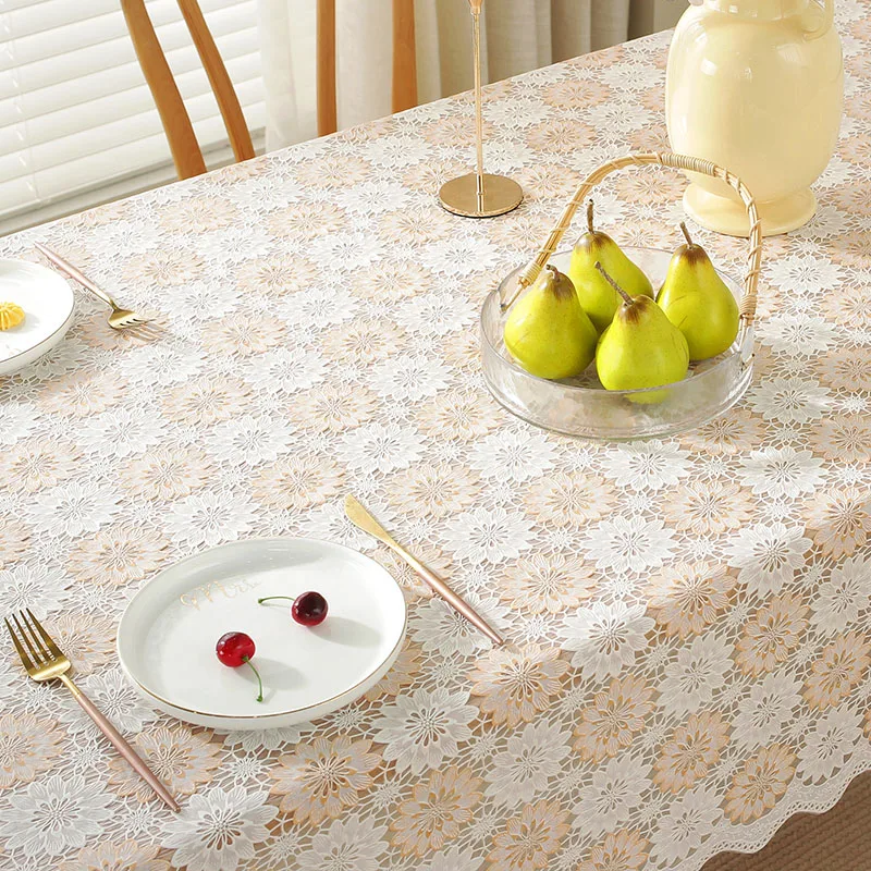 Tablecloth PVC Lace is Waterproof Washable and Erasable Suitable for Decorating Rectangle Dining Tables and Coffee Tables