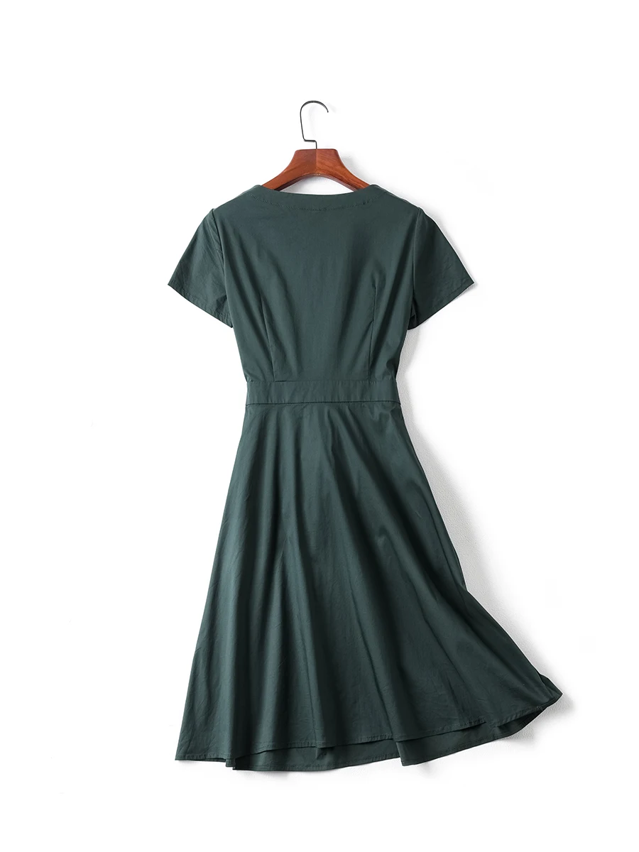 فستان نسائي صيفي كاجوال بقصة A-line وياقة على شكل V وأكمام قصيرة، تصميم أنيق يبرز الخصر، لون أرجواني، من متجر رايس للملابس