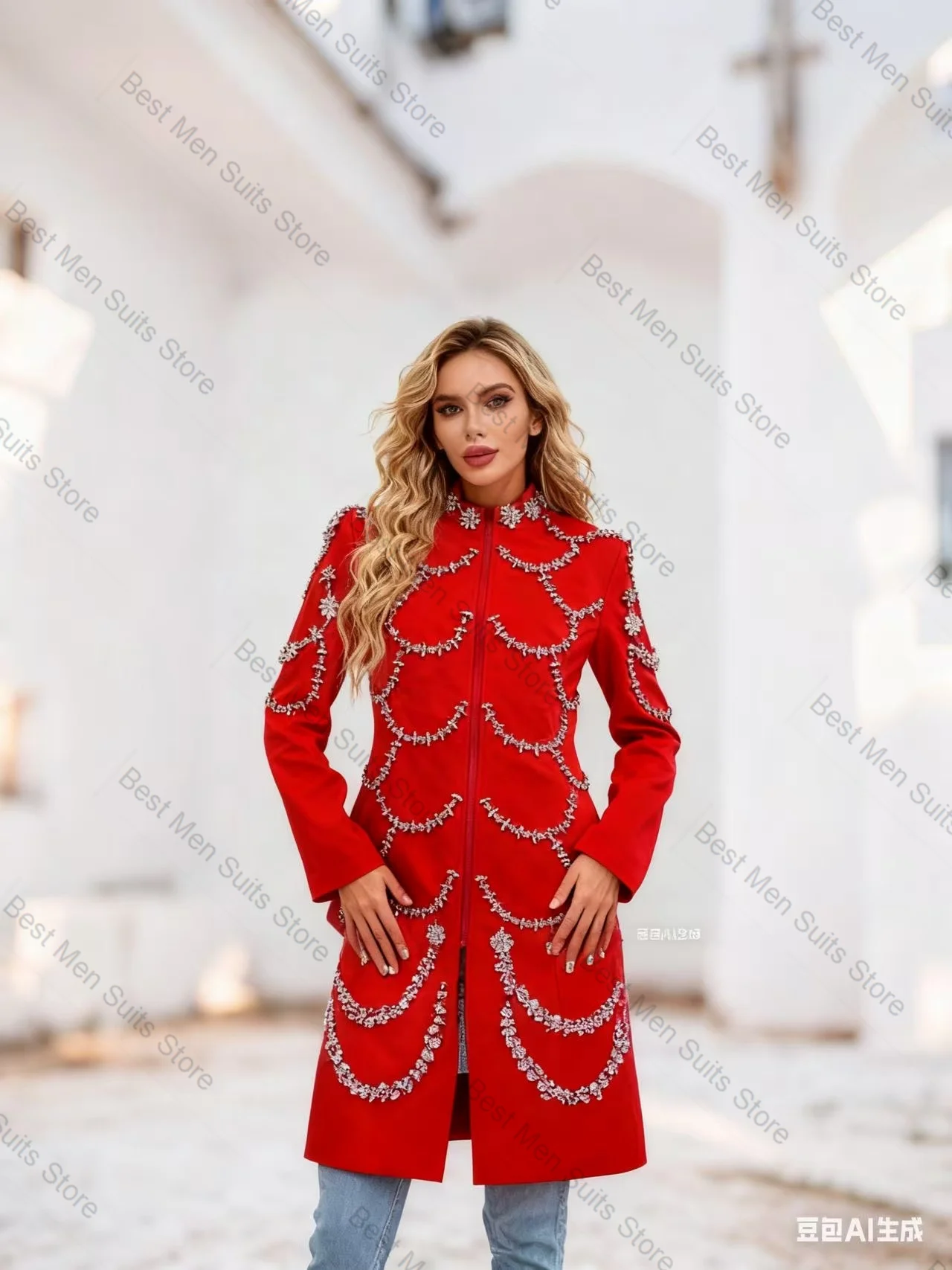 Abito da donna 1 pezzo giacca lunga abito da ballo cristalli di lusso giacca da ufficio formale autunnale cappotto in cotone personalizzato per ospiti di nozze