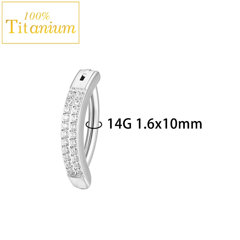 Zircon Clicker Belly Button Ring G23 Titanium Navel Piercing Reverse Curved Babell Perforated Bar Body Jewelry 10MM Earrings 16G