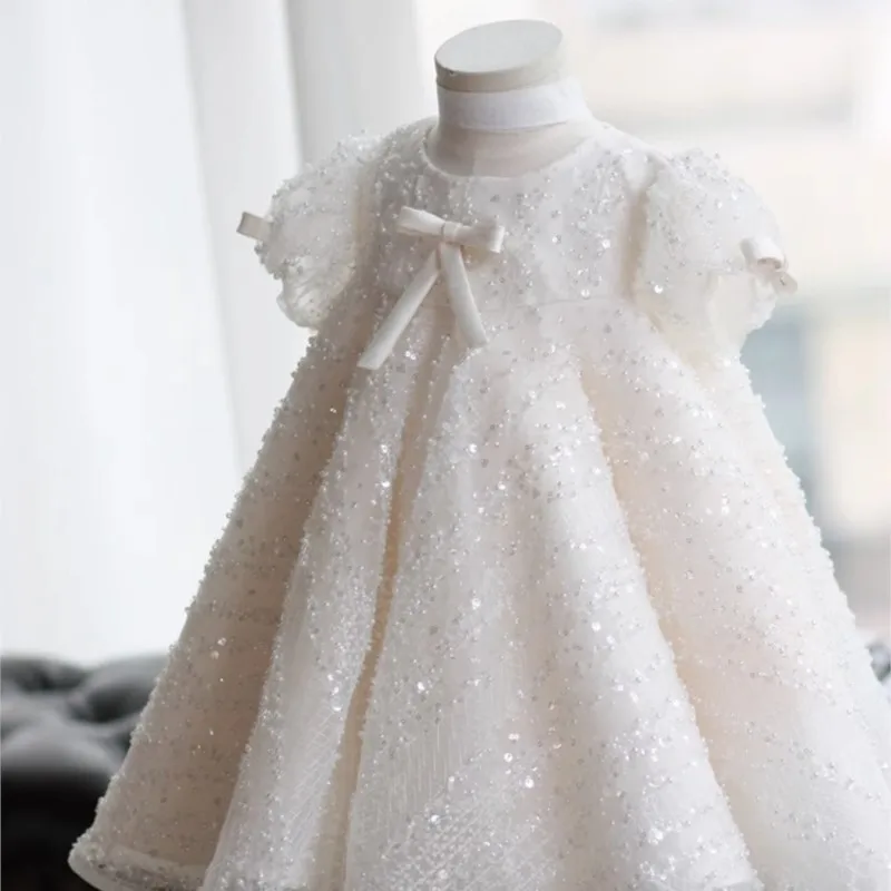 Baby Girl Princess paillettes Tulle Dress Infant Toddler Boutique Bow Vestido Puff Sleeve Party Pageant compleanno vestiti per bambini 1-7Y