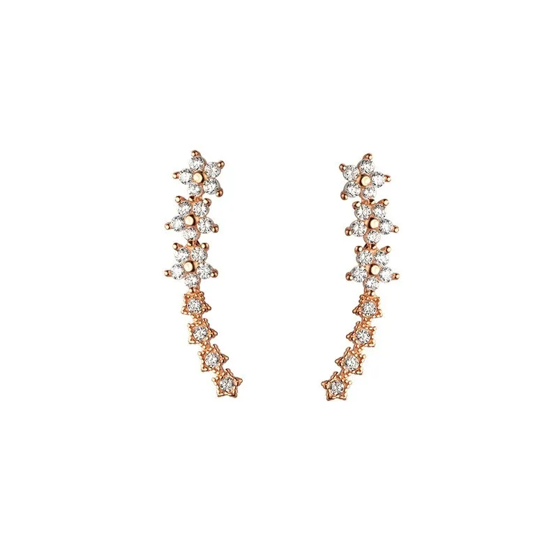 Dainty Rhinestone Flowers Ear Climbers Stud Earrings for Women Fashion Daisy Cuff Crawler Earings Bride Wedding Jewelry Gift - view 4