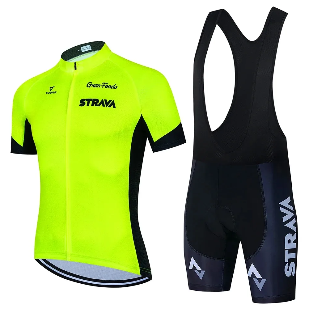 STRAVA Men\'s Summer Jersey Set Short Sleeve Road Bike Mountain Bike Breathable Quick Dry Sponge Cushion