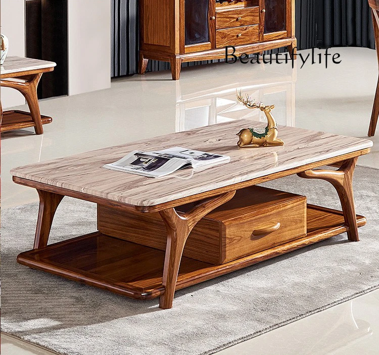 Ugyen Wood Marble Tea Table Modern Minimalist New Chinese Style High-End Villa Living Room Furniture