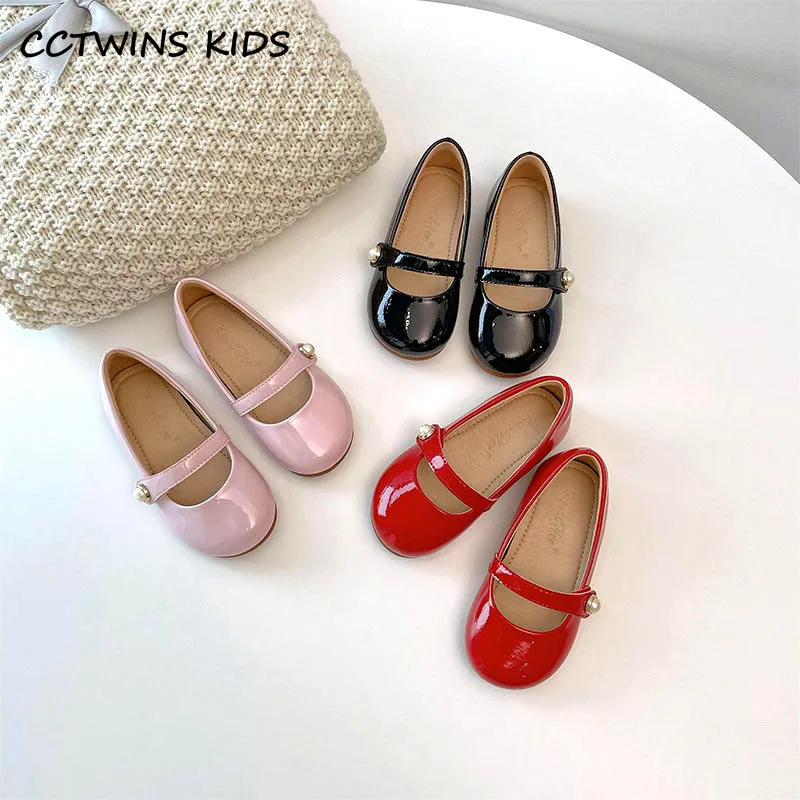 Girls Shoes 2022 Autumn Fashion Mary Jane Dress Princess Flats Baby Kids Sandals Patent Brand Pearls Sweet Red Round Soft Sole