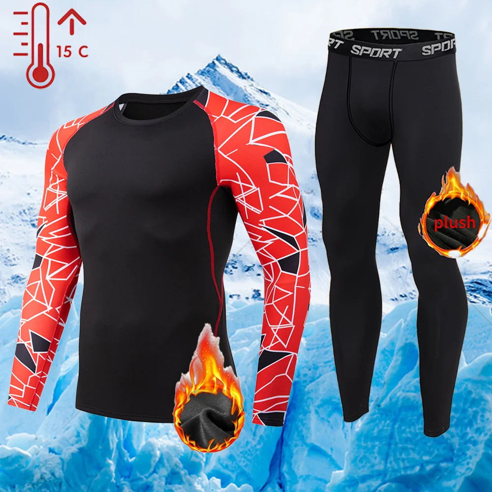 

Мужское термобелье с красным квадратным принтом, комплект брюк с флисом, зимняя охота, бег на открытом воздухе, велоспорт, катание на лыжах, спортивная йога f