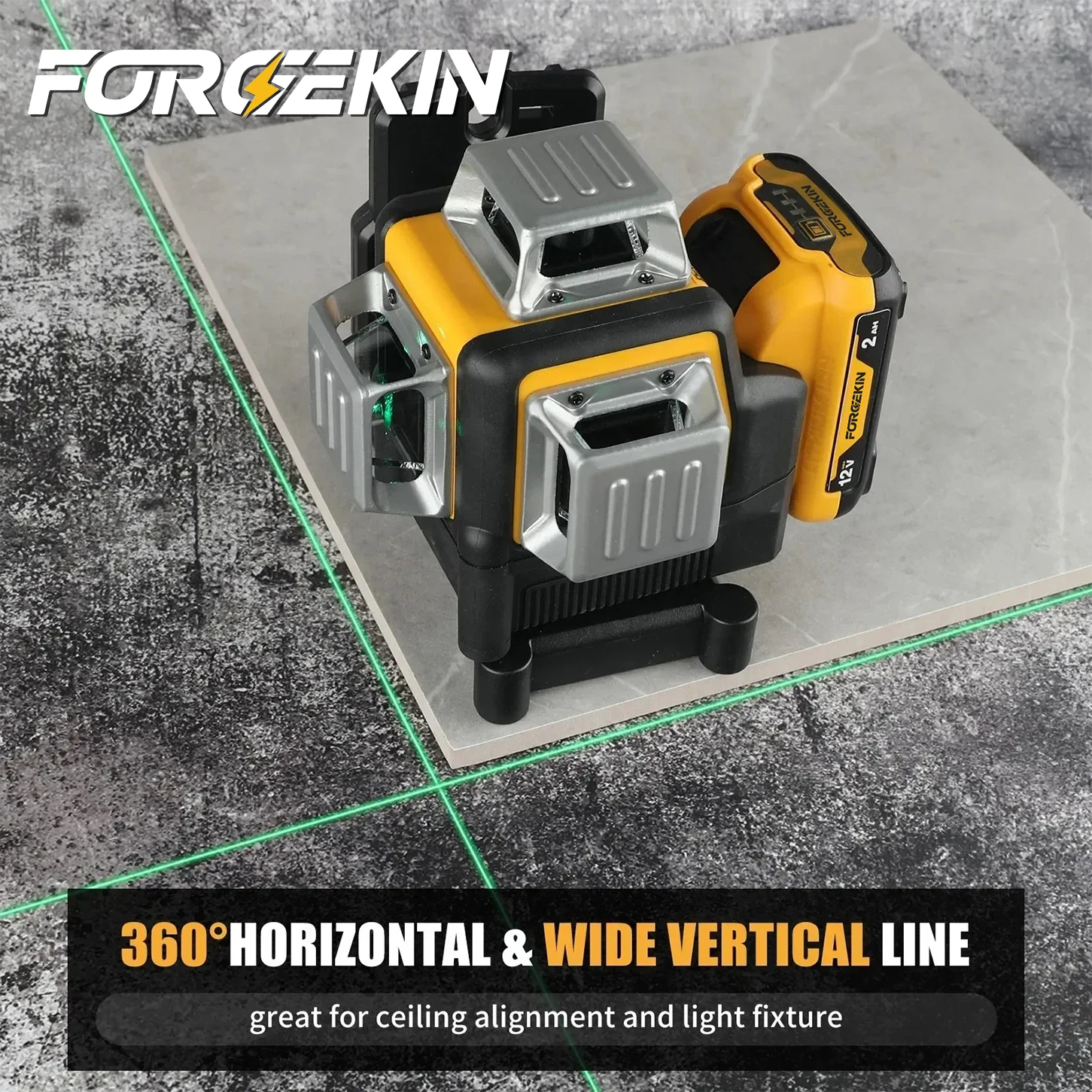 forgekin-dw089lg-green-laser-level-12-lines-3-sides-360°-horizontal-vertical-outdoor-leveling-measurin-for-dewalt-battery-pin