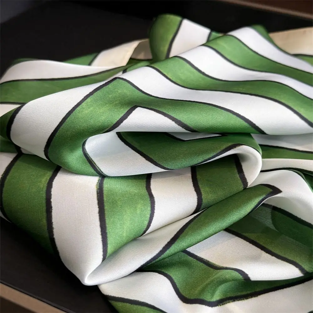 Geometric Stripes Print Silk Square Scarfs Soft Print Design Women Scarfs Square Shape Silk Fabric Foulard Bandana Daily Wear