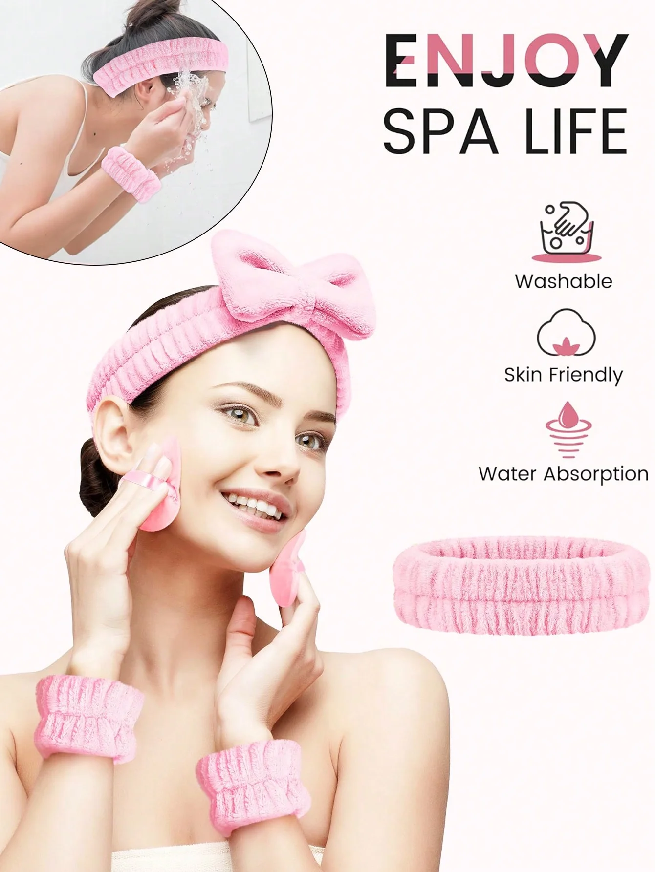 16 قطعة من عصابة الرأس للمكياج، مع مجموعة عصابات الرأس وأساور المعصم، 6 قطع من منتفخ البودرة و3 قطع إسفنجة مكياج، لغسل الوجه والمنتجع الصحي والعناية بالبشرة