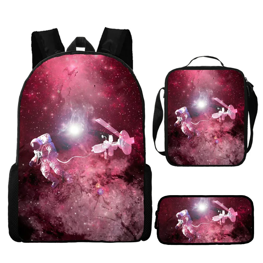 

The Astronaut Spaceman Pattern Schoolbag Travel Backpack Lunch Bag Pencil Case set for Kids Students Large Capacity Backpack