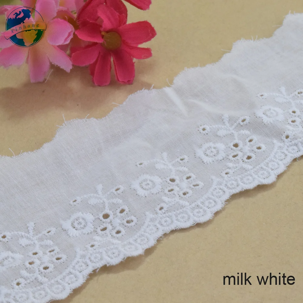 6cm Wide 100% Cotton Embroidery White Lace Sewing Ribbon Trim Fabric Diy Craft Supplier Wedding Dress Garment Accessories#3078