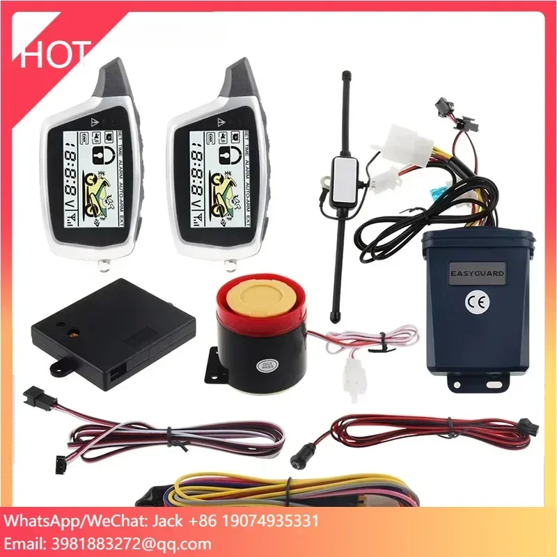 Scooter Alarm LCD Pager 2 Way Motorcycle Alarm System With Remote Engine Start Starter & Microwave Sensor
