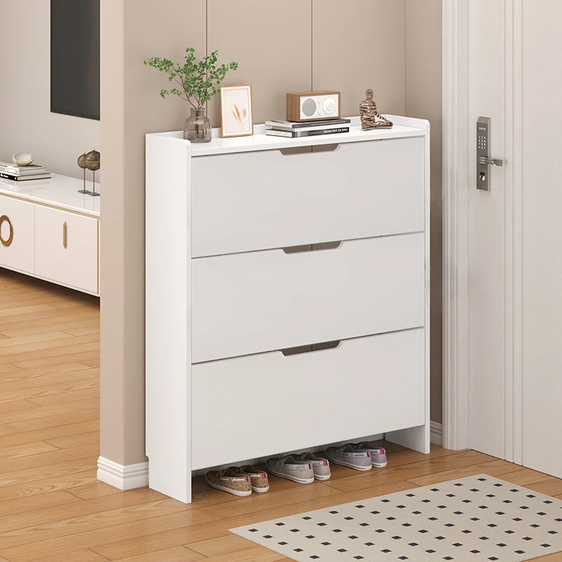 Tipping bucket shoe cabinet Solid wood ultra-thin household door narrow slot storage cabinet