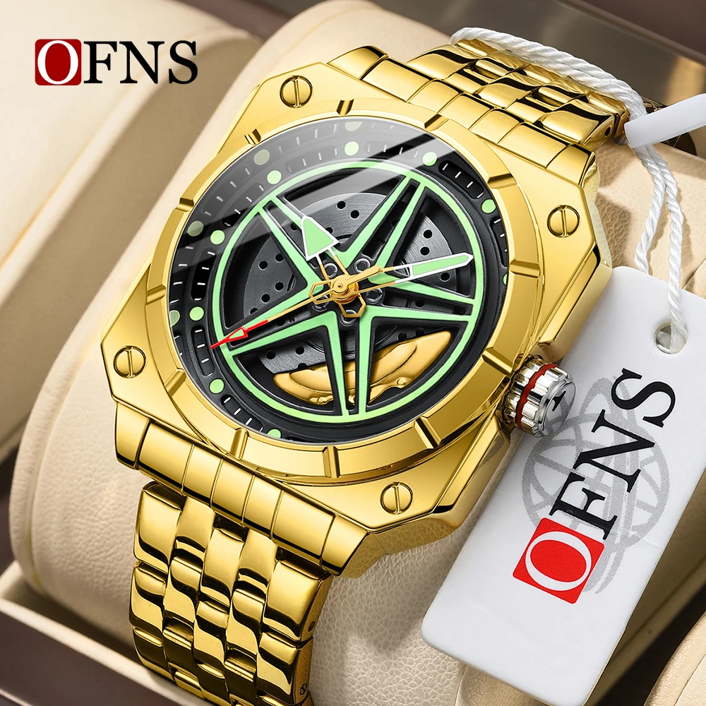 OFNS 8017 Luxury Business Fashion Men's Square Quartz Watch Fashion Rotating Pentagram Waterproof Night Light Men's Watch