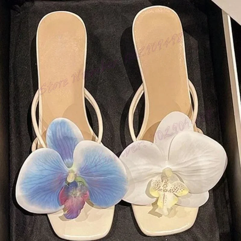 

Silver Flower Decor Open Toe Slippers Square Toe Shoes for Women Strange Style Heels Sexy Lady Shoes 2025 Zapatos Para Mujere