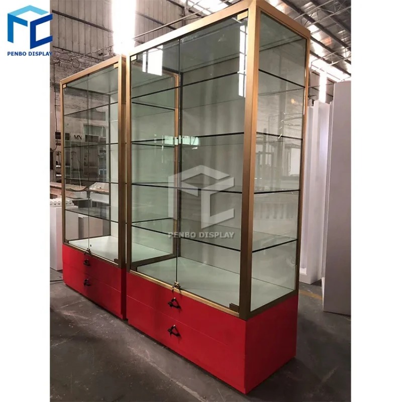 2025customized.Custom Red Sunglasses Shopping Mall Furniture Lighting Lockable Glass Eyewear Display Showcase Design Optical