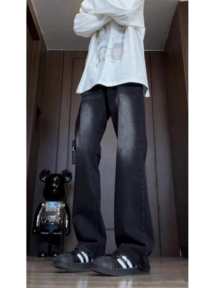 

Мужские джинсы Bla с высокой талией, облегающие джинсы в американском стиле ретро, уличные брюки, винтажные прямые брюки, повседневная смесь хлопка и полиэстера