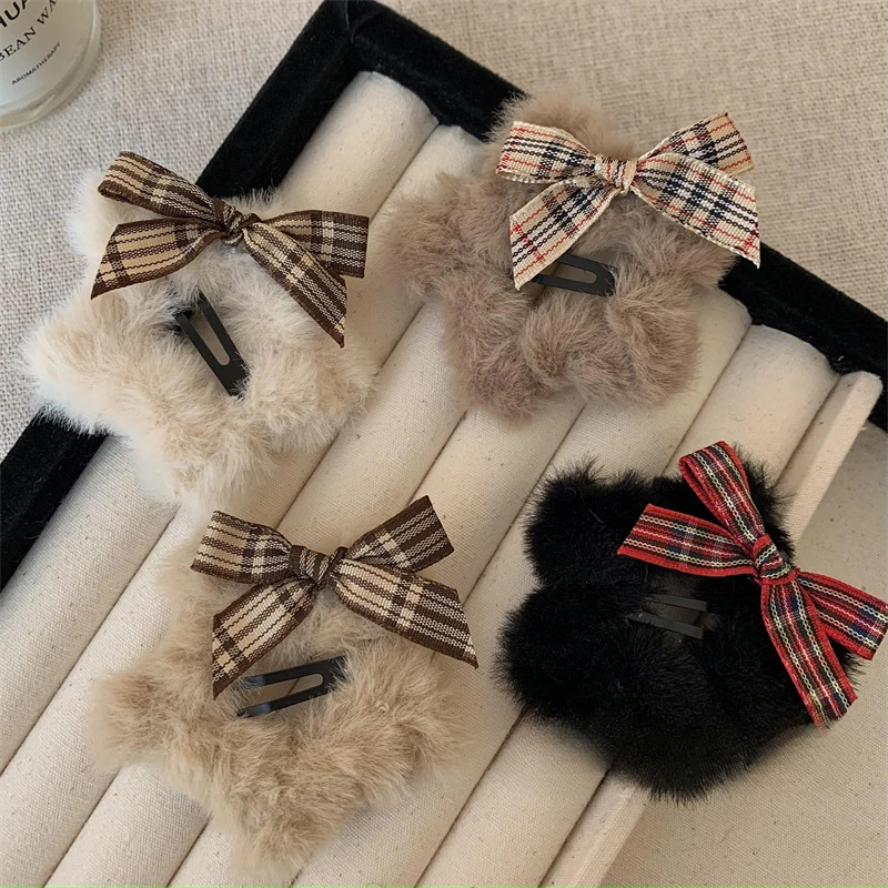 Coffee Colored woolen Pentagonal Star Hair Clip Women's Side Clip With Broken Hair Bow Headwear Bangs Clip High-end Feeling