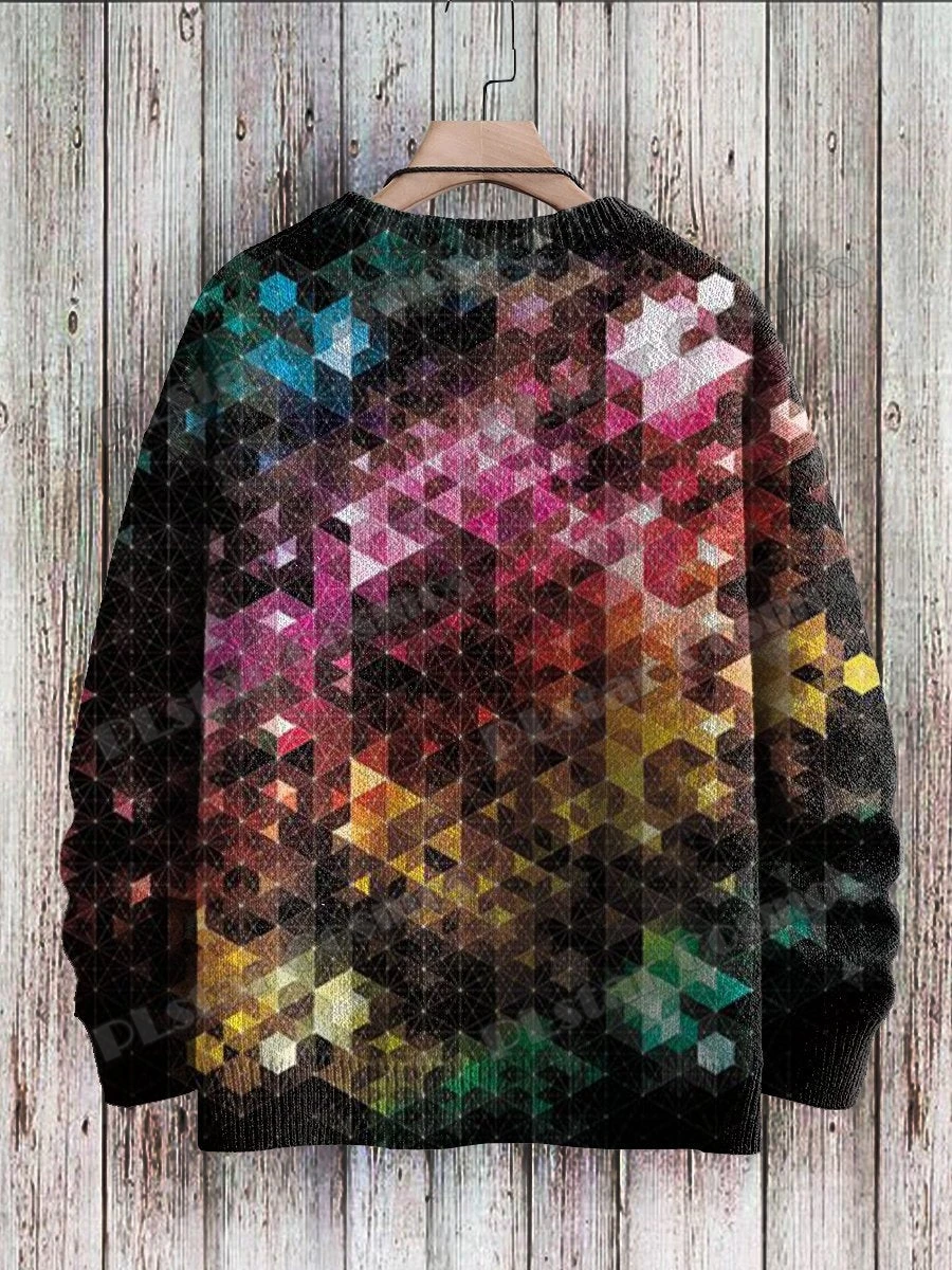 Winter Unisex Casual Knit Pullover Sweater Rainbow Vintage Graffiti Art Pattern 3D Printed Crewneck Knitted Sweaters KMY35