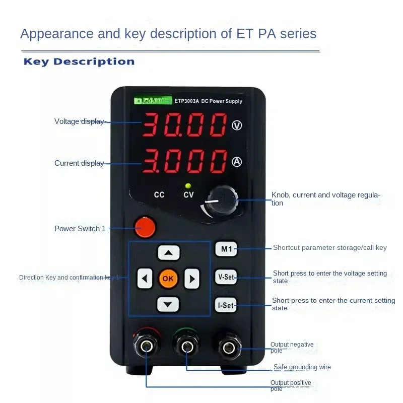 

Etp3000a Single Channel DC Stabilized Power Supply High Precision Encoder Adjustment Repairable Storage Remote Control