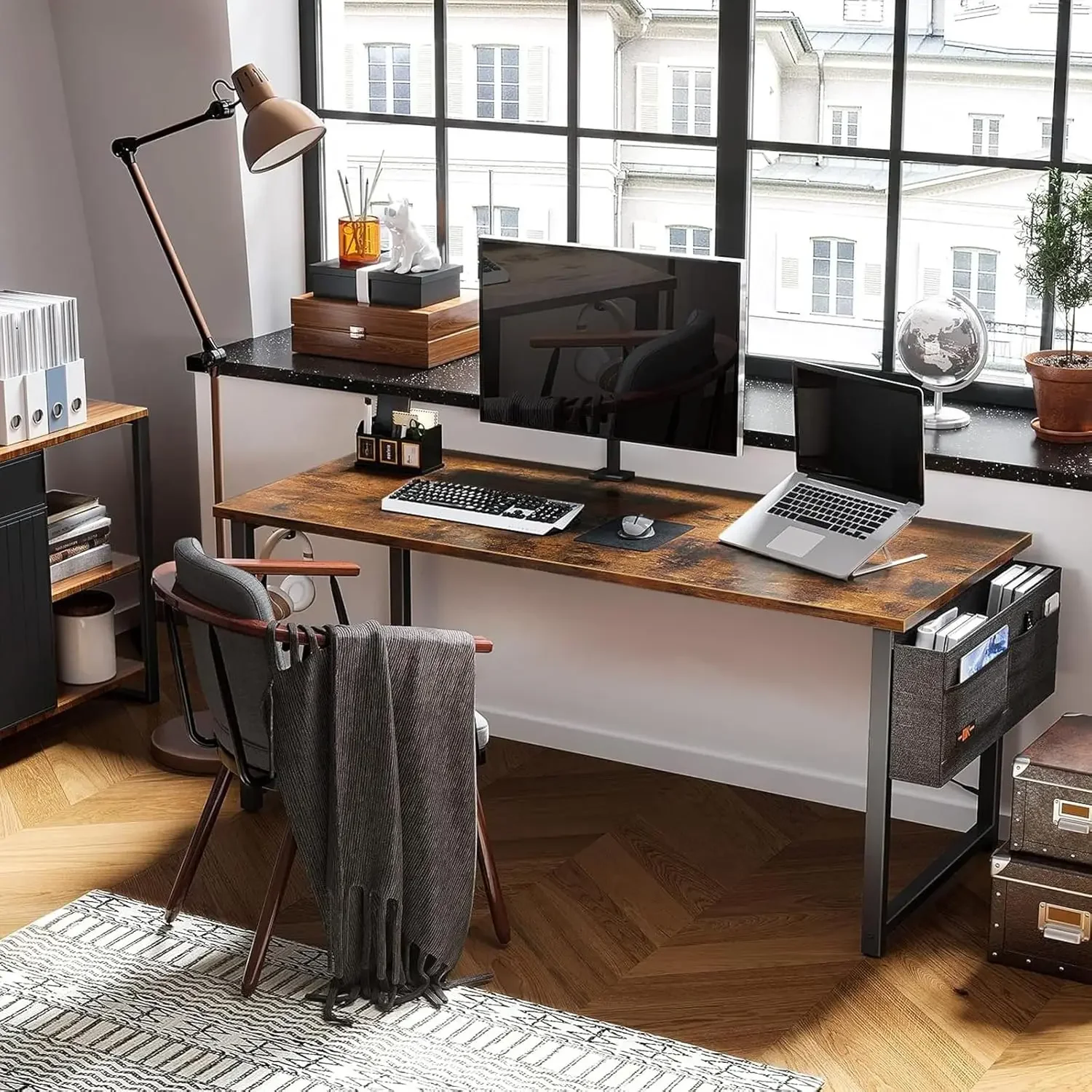 Large Office Desk, Writing Desk with Storage, Modern PC Desk Work Table with Headphone Hook for Home Office, Spliced Tabletop