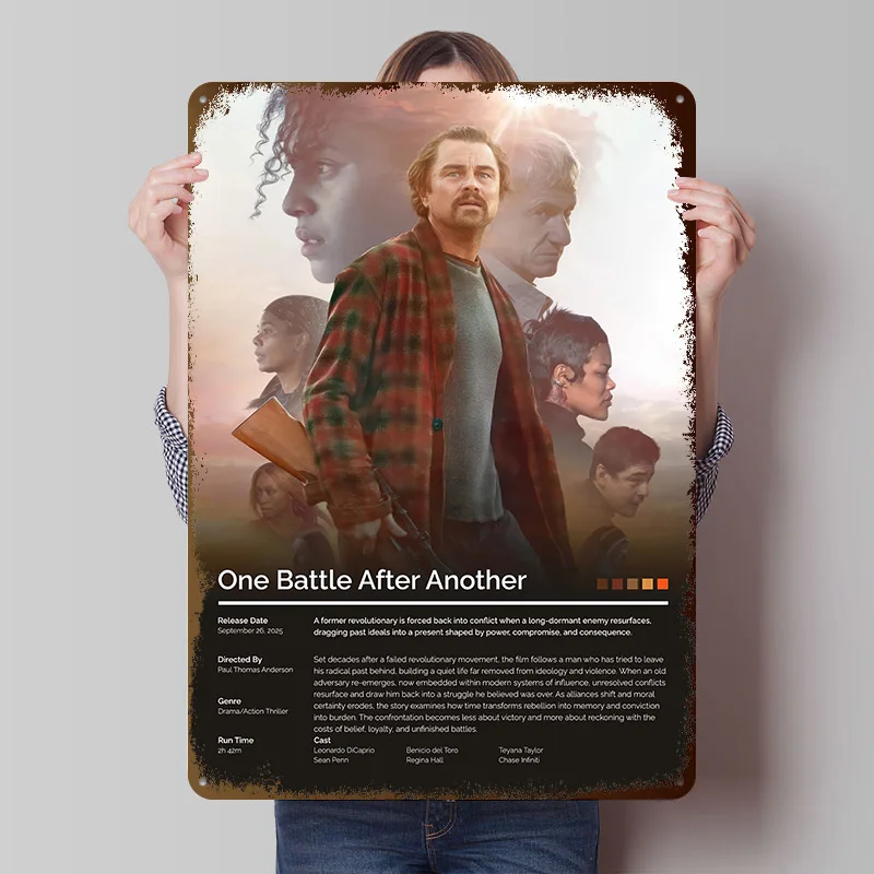 One Battle After Another Movie Printing Poster Customized Retro Wall Art Vintage Metal Signs for Room Coffee Bar Accessories