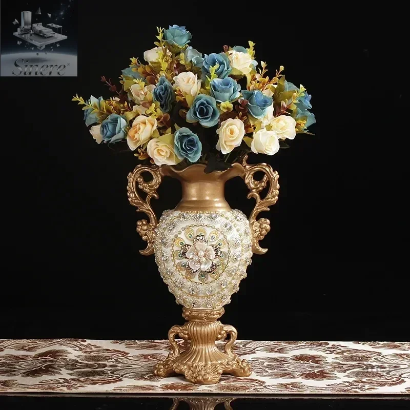 

30CM European Resin Vase Stereoscopic Dried Fowers Arrangement Wobble Plate Living Room Entrance Ornaments Home Decorations