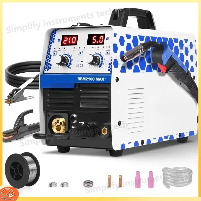 210A 230V 6 in 1 MIG Welder with Digital Display Gas Gasless Lift TIG Stick Spot Spool Gun Aluminum Welding Heavy