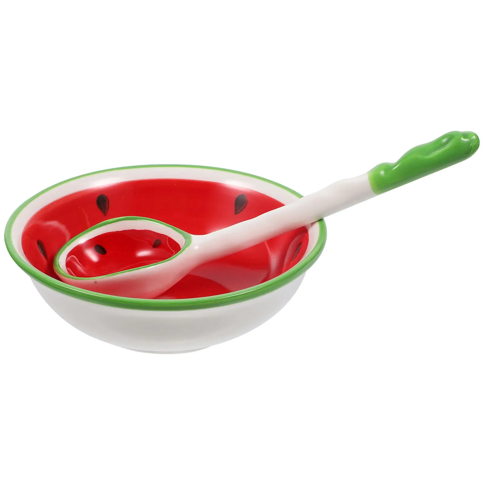

1Set Children's Ceramic Food Bowl Spoon Kit Cute Fruit Pattern Decorative Soup Rice Noodle Salad Bowl Multi-Purpose Kitchen