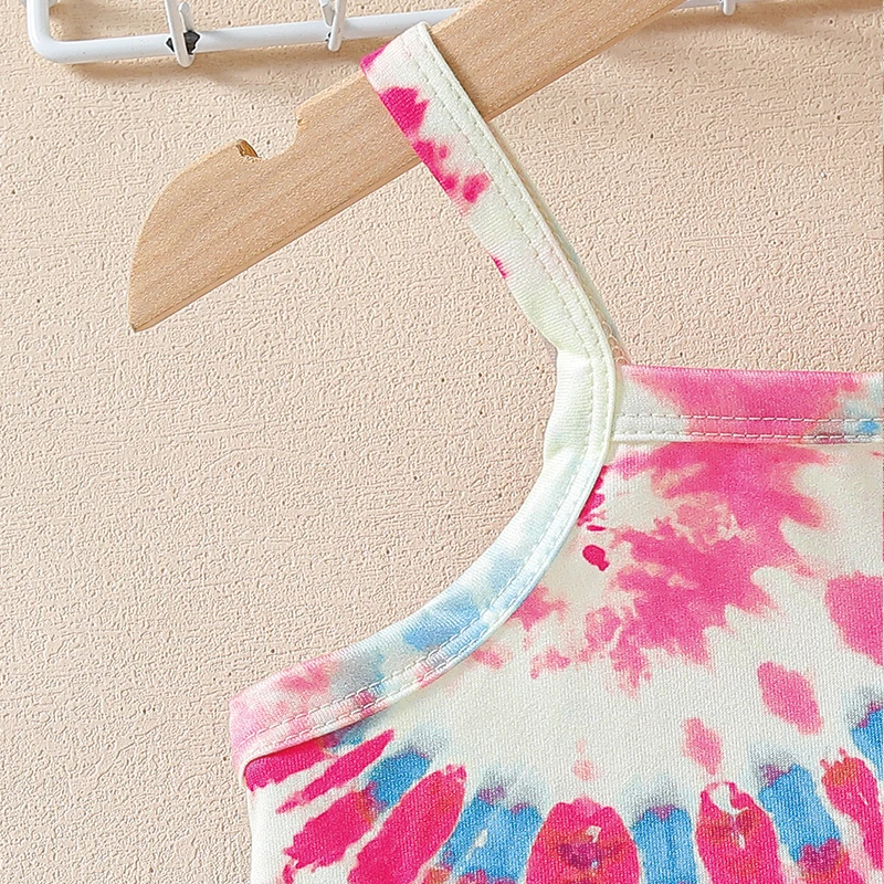 Tie Dye Polyester Girls Casual Fashion Suspender Suit Suitable for Festival/Summer