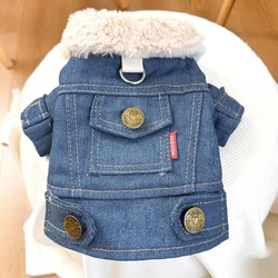 Winter New Cashmere and Thick Denim Cotton-padded Pet Clothing Can Pull Fashion Fur Collar Dog Clothes